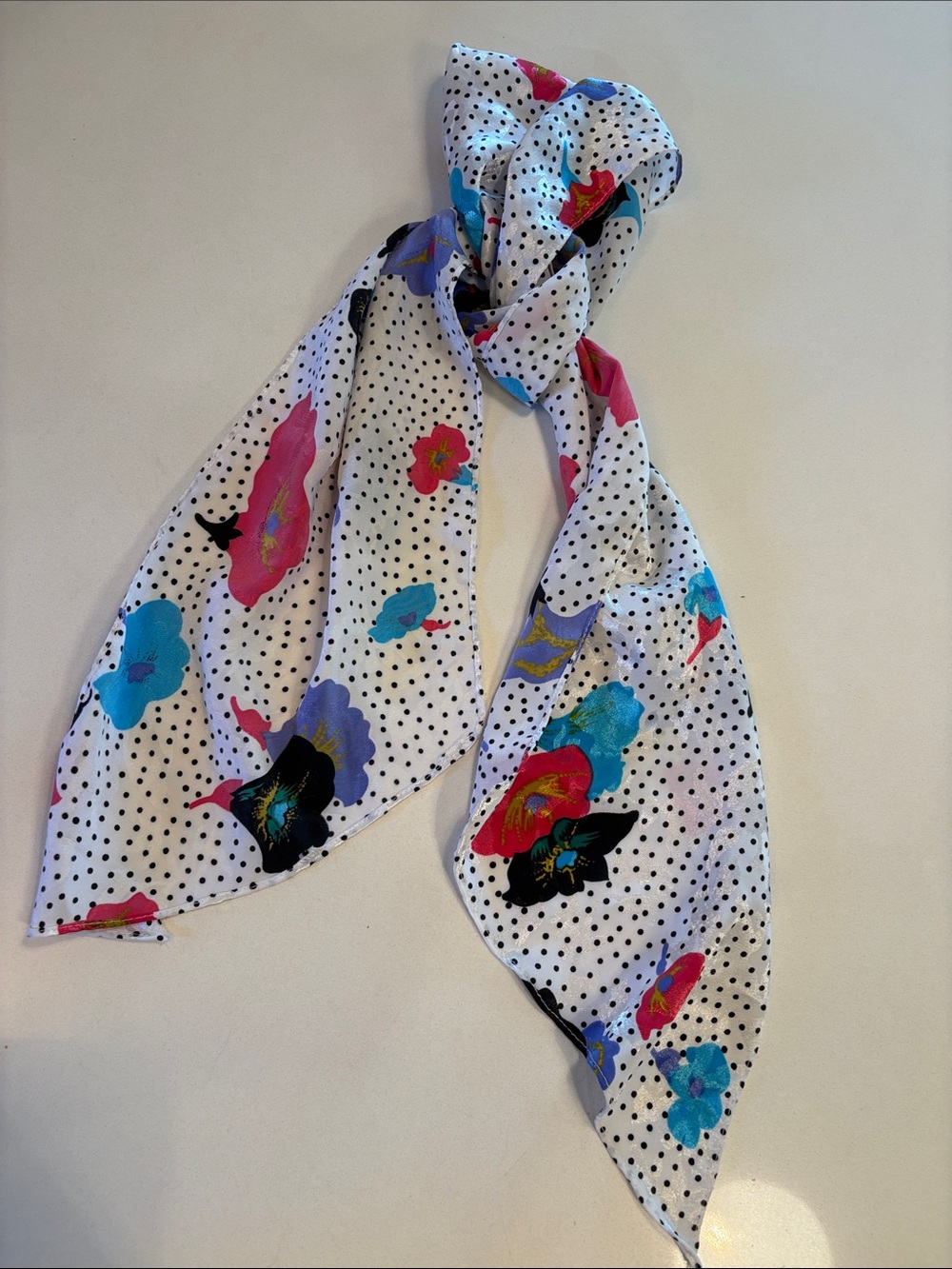 Vintage Floral Polka Dot Scarf